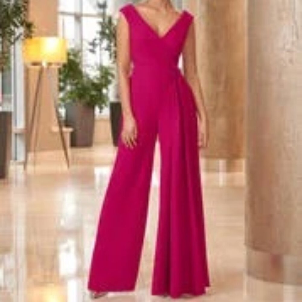NWT Alexander by Daymor 1063 Sleeveless V-Neck Formal Jumpsuit Fuchsia Size 4